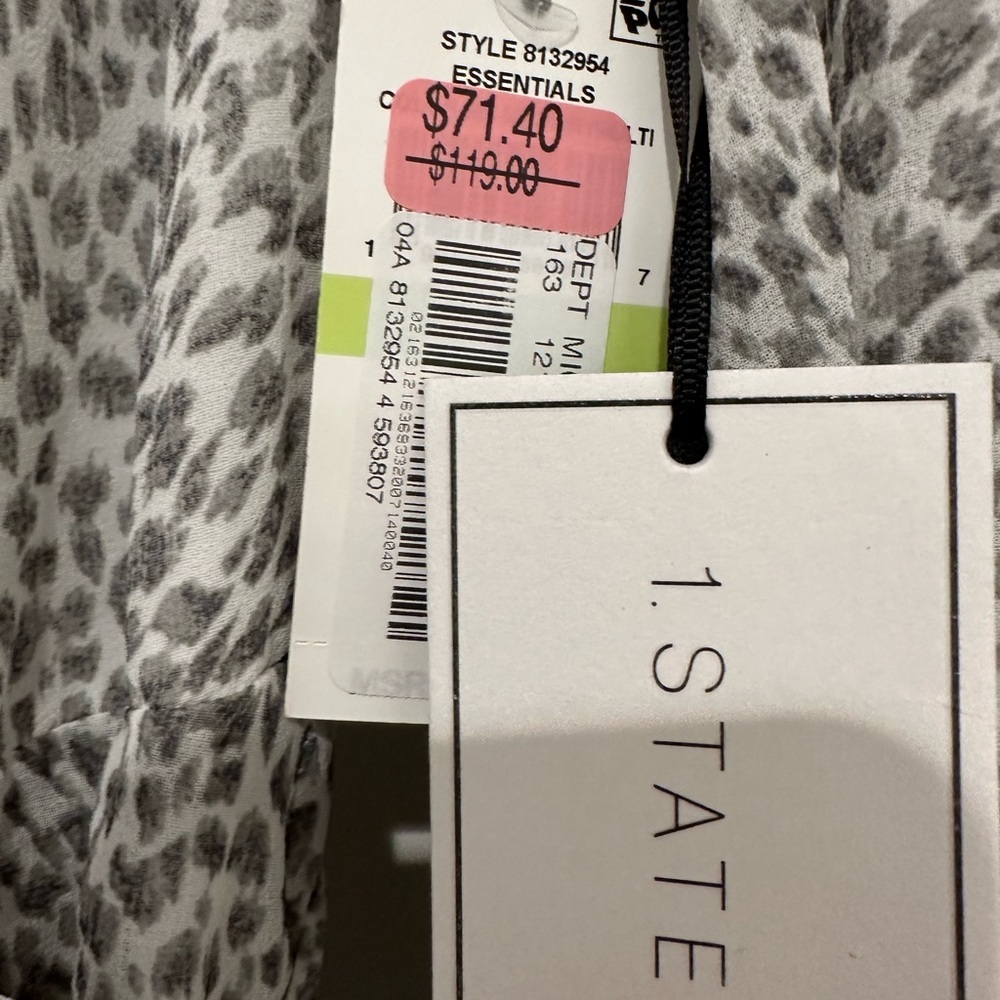 Nordstrom 1. State Long Sleeve Gray Chiffon Ruffle Wrap Dress in Animal print - Picture 7 of 9
